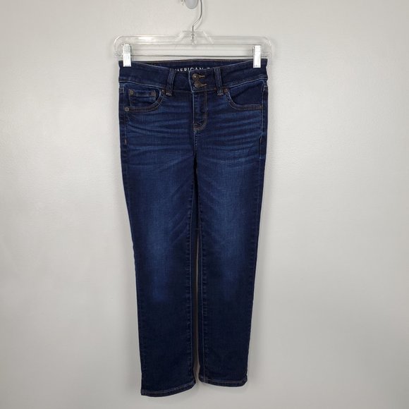 American Eagle Outfitters Artist Crop Next Level Stretch Denim Jeans Sz 0 Short - Picture 1 of 13